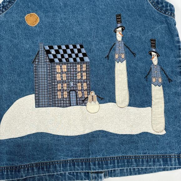 Vtg Cabin Creek Womens MED Jean Christmas Vest Denim Lightweight Snowman Grandma - Picture 5 of 6